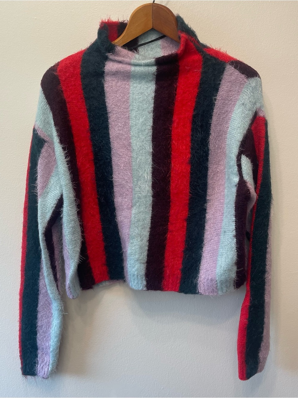 Blank NYC Striped mock neck Eyelash Fuzzy Sweater M